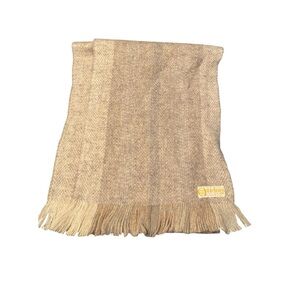 Vintage Otterburn Wool Striped Tan and Grey Scarf with Fringe